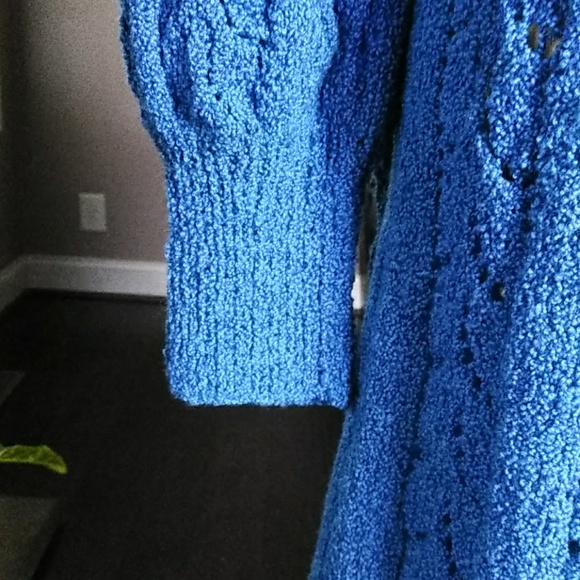 Vintage Blue Crochet Knit Dress with Tie Waist – Size 14 - Picture 8 of 11